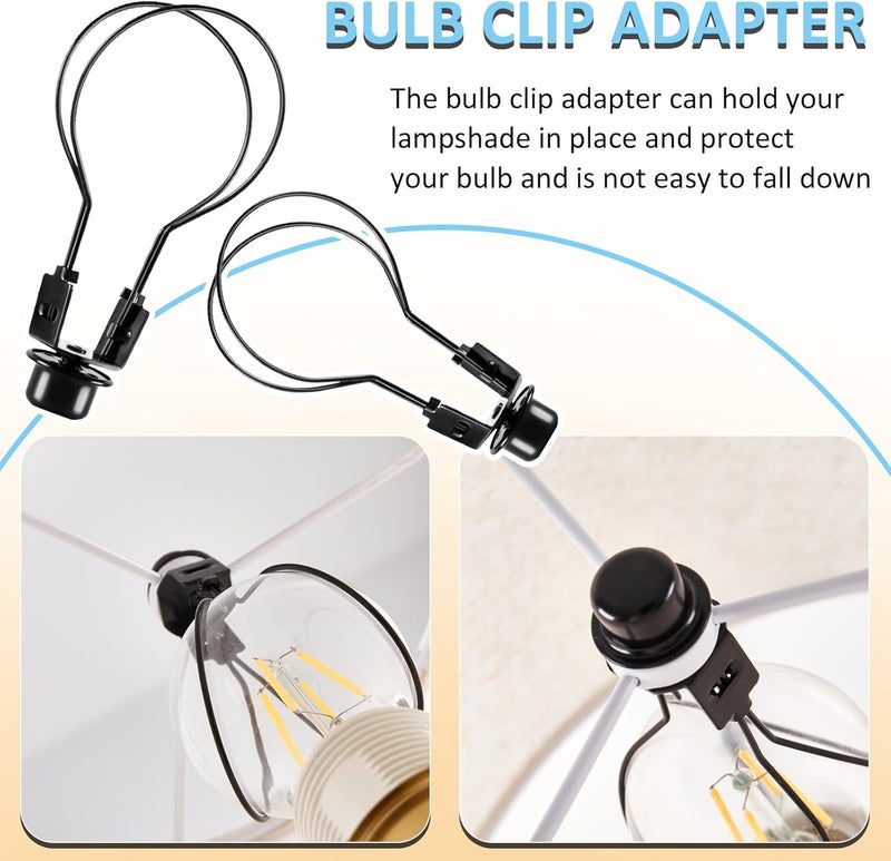 OmiSun Lamp Shade Light Bulb Clip Adapter, Clip on Lampshade Adapter Includes Finial and Lampshade Levellers to Keep Lamp Shade in Place, Lamp Shade Holder for Clip On Light Bulbs Black 2 Pack - Image 4